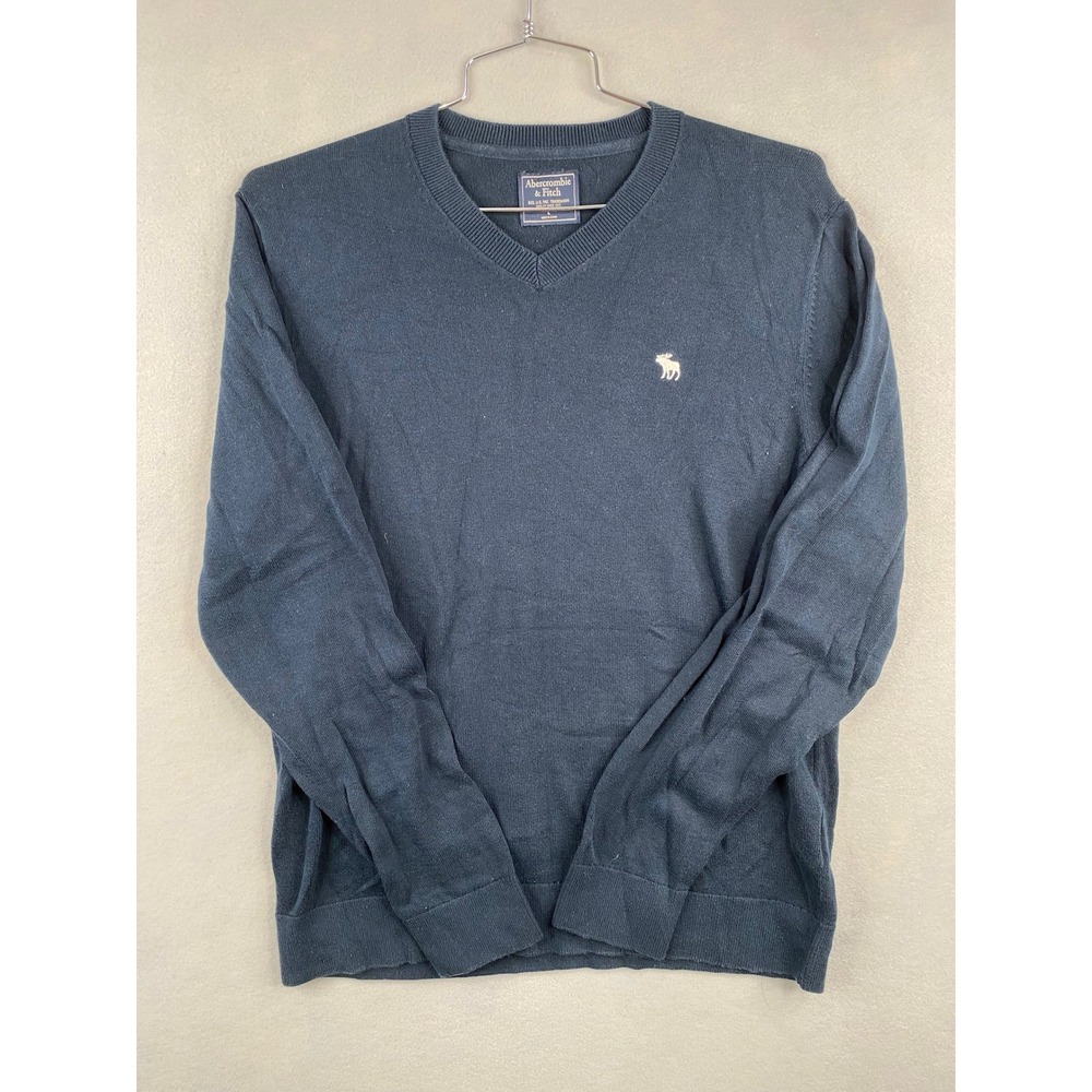 Abercrombie & Fitch Mens V-Neck Pima Cotton Sweater Navy Blue Large